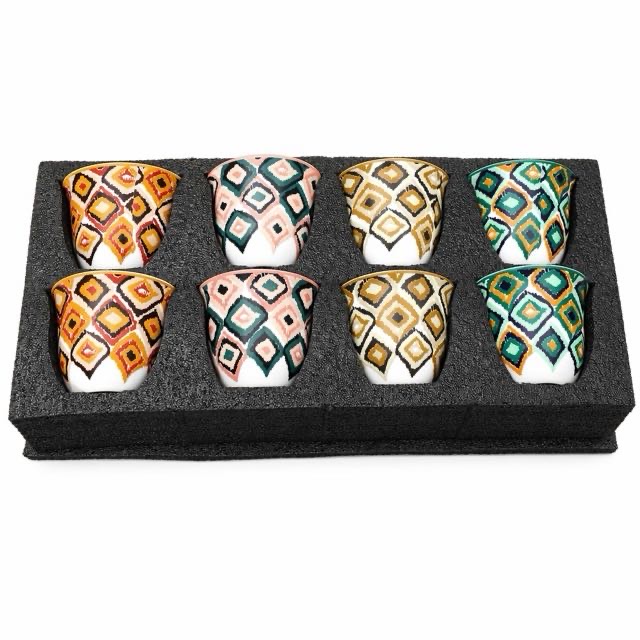 Boho geometrisk keramisk kopp 8 stk gavesett for kaffete