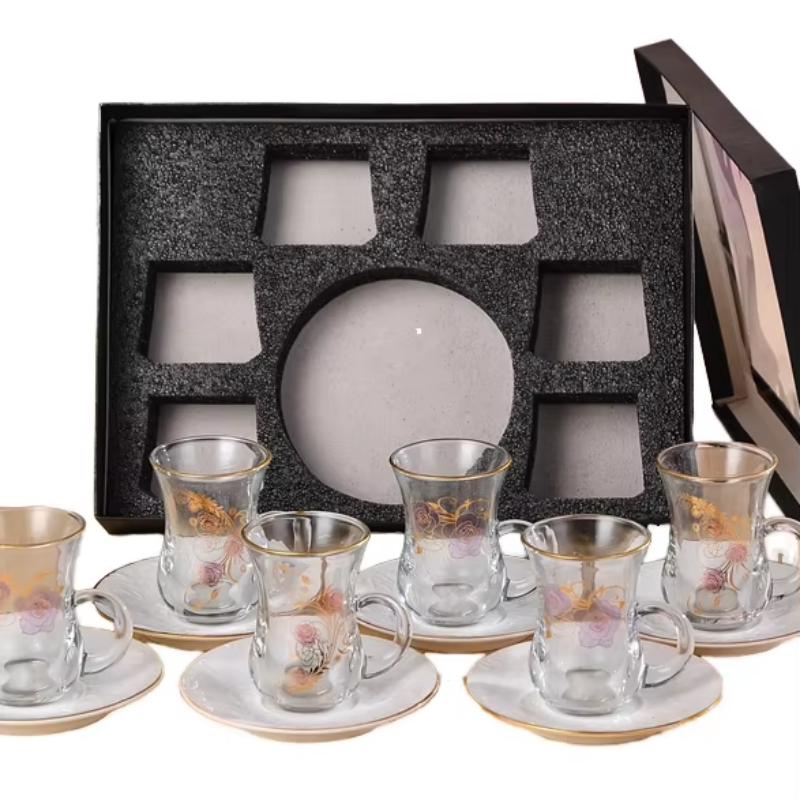 Gold Floral Rim Glass Tea Cup Gaveeske Sett For Hjem Tea Party