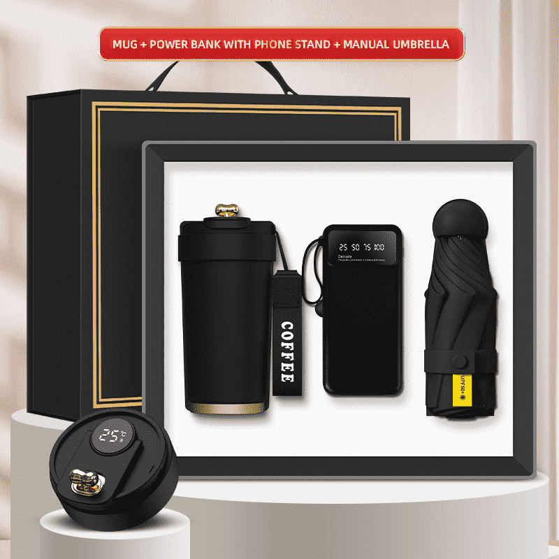 Egendefinert logo 3-i-1 gaveeske krus Power Bank mini paraply