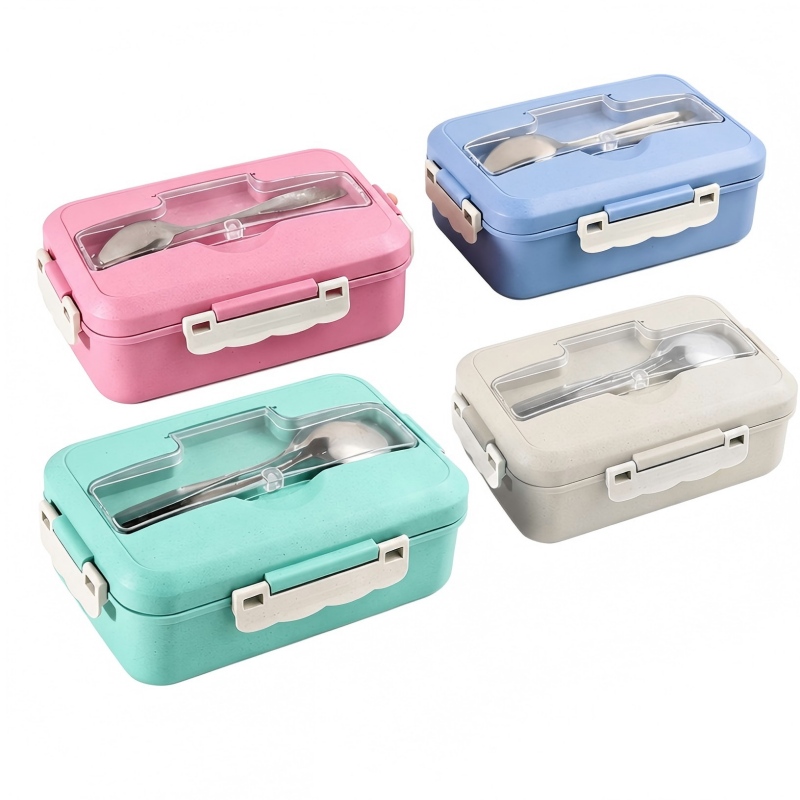 Wheat Straw Bento Box med rustfritt stål bestikk